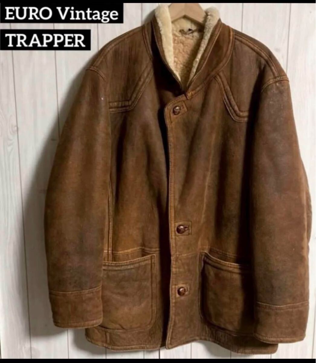 ユーロヴィンテージTRAPPER トラッパー ラムスキンムートンコートレザージャケット ECHT LAMMFELL 革ジャンオールドヨーロッパ拍卖