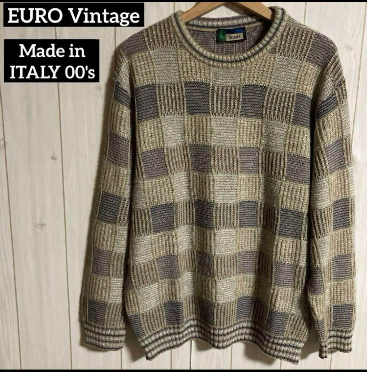 00sイタリア製lago3D総柄デザインニットセーター ヨーロッパ古着オールドユーロヴィンテージ90s Y2K拍卖