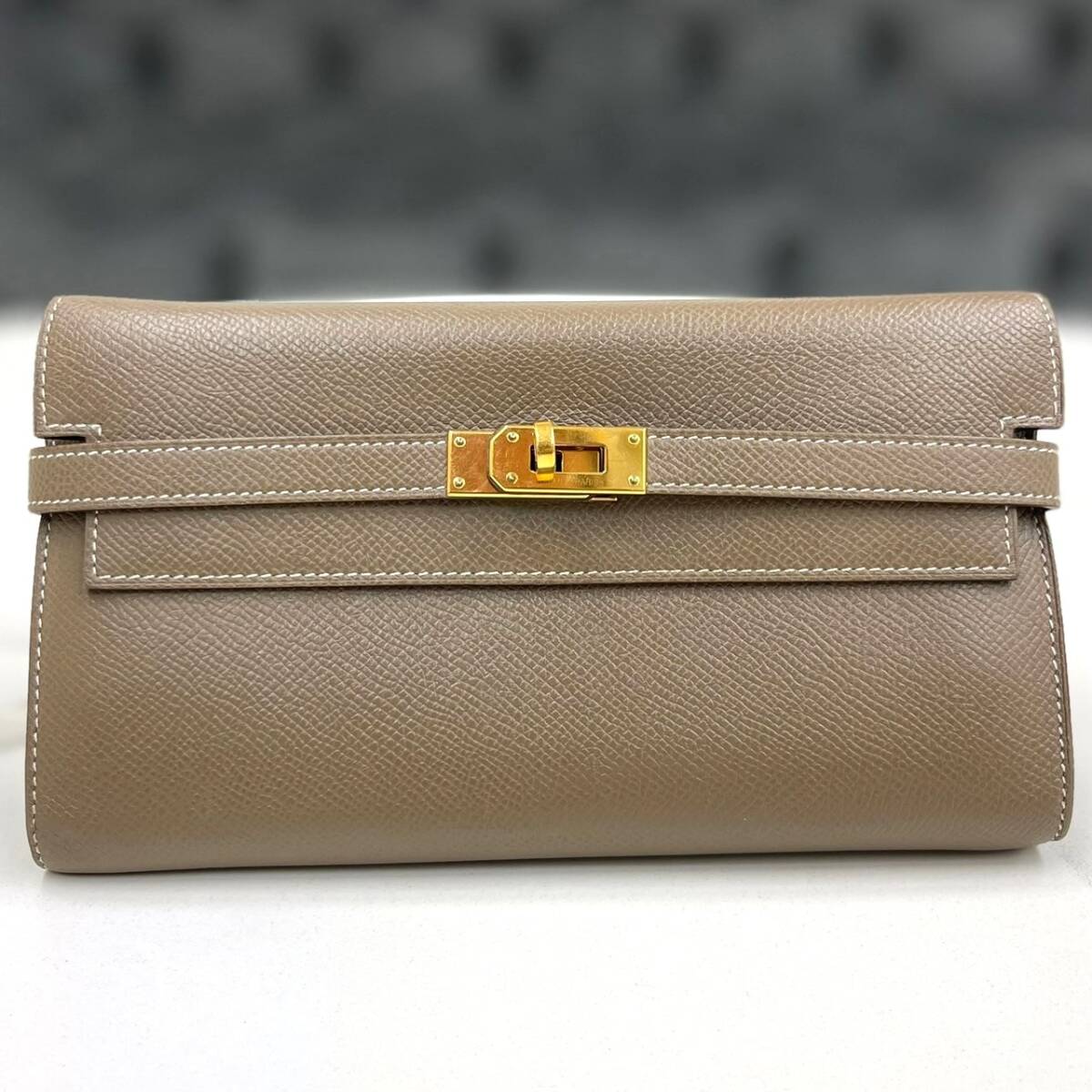 美品☆ エルメス エプソン ケリーウォレット エトゥープ 長財布 D刻印拍卖