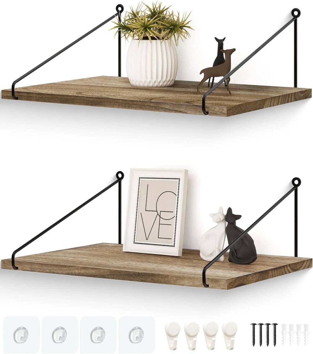 【新品】 Afuly ウォールシェルフ 壁を傷つけない 賃貸ok 壁棚 壁掛け棚 壁掛けラック 壁ラック 2個セット (ブラウン 奥行き30cm)拍卖