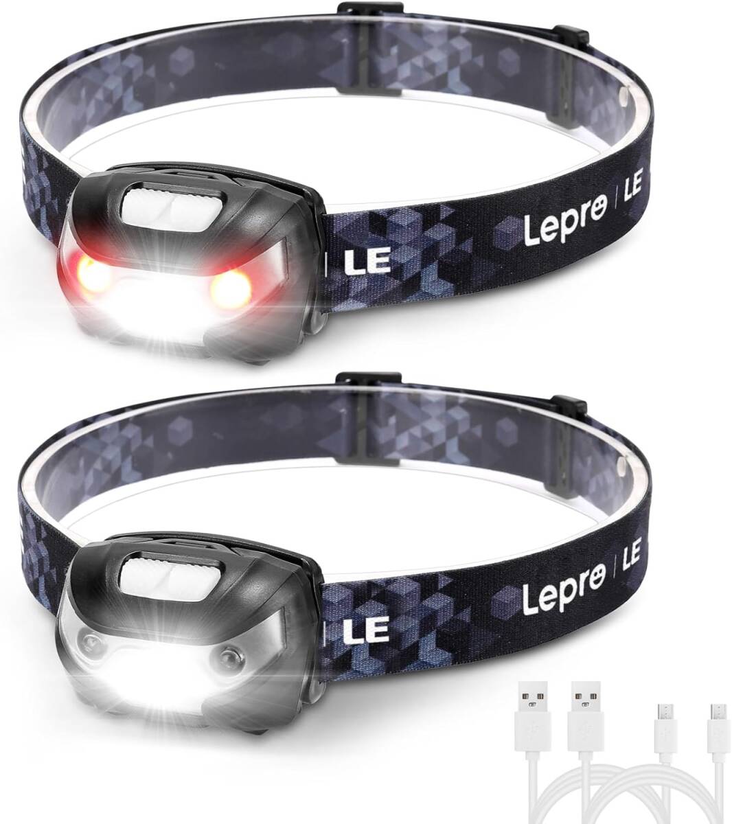 【新品】 Lepro ヘッドライト 充電式 ledヘッドライト 釣り ヘッドランプ 登山 USB充電 白&赤 ledライト 高輝度 2個入り拍卖