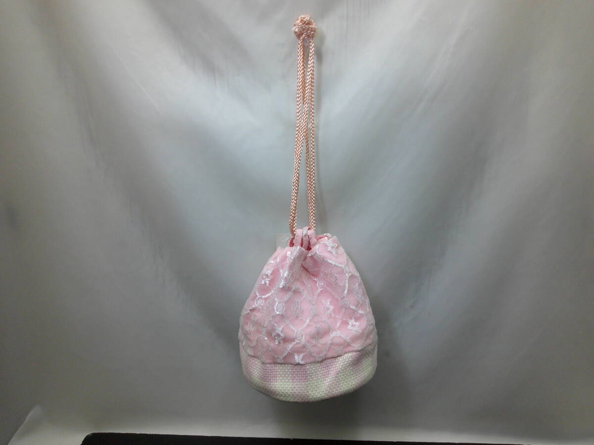 【訳アリ未使用品】 レース巾着 胡蝶の夢 ピンク 汚れ有 しまむら タグ付き拍卖
