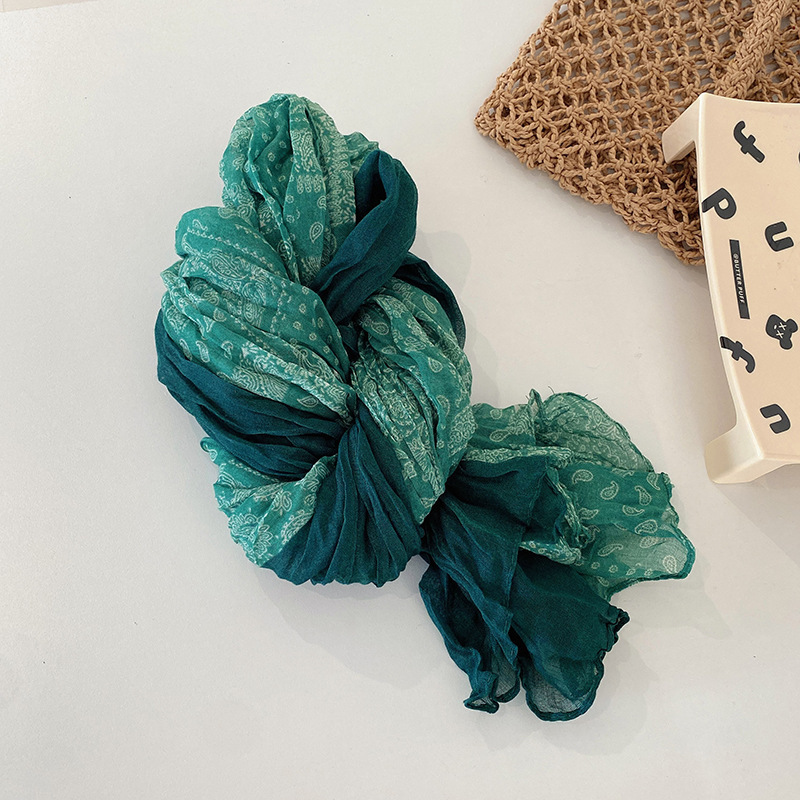 新品●送料無料【ライトグリーン】 大判 ナチュラル コットンスカーフ ショール 広げると大きく まとめると小さく 皺加工 プリーツ拍卖