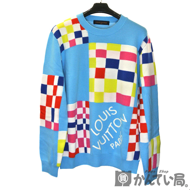 ※21222 LOUIS VUITTON【ルイ・ヴィトン】1A8P49 ディストーテッドジャイアントダミエ クルーネック ニット 長袖 ウール サイズ:XL メンズ拍卖