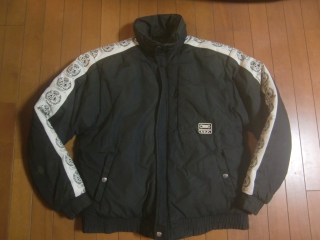 激レア 90s TROOP T.D.F ダウンジャケット レザーエンブレムラインテープ 黒 M拍卖