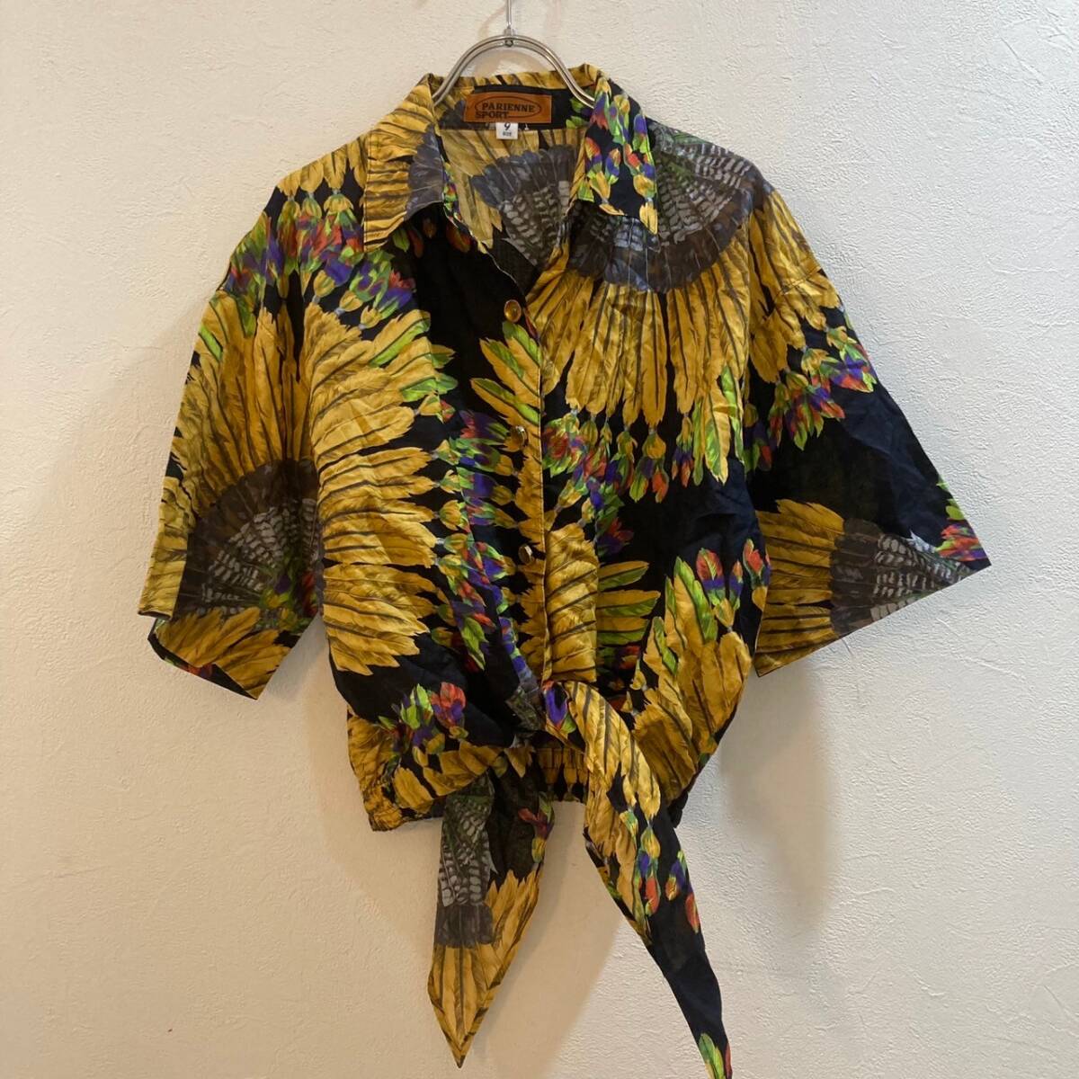 PARIENNE SPORT/ 半袖花柄絞りシャツ イエロー ブラック レディース 9号拍卖