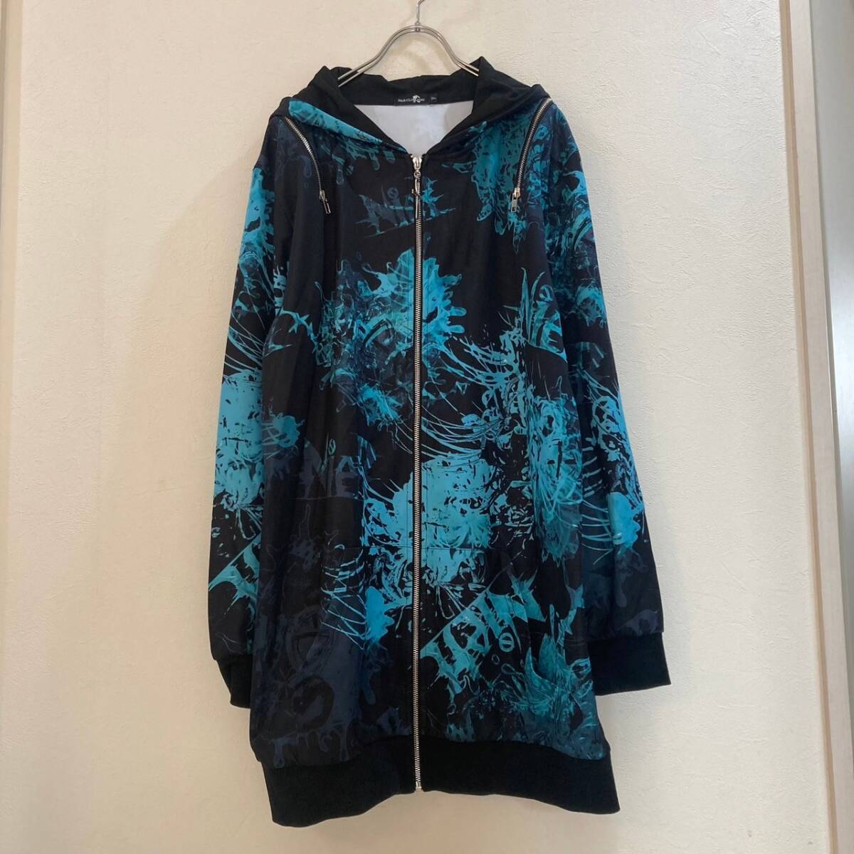 NierR CLOGTHING/ 長袖ジップアップ柄パーカー ブラック ブルー メンズ F拍卖