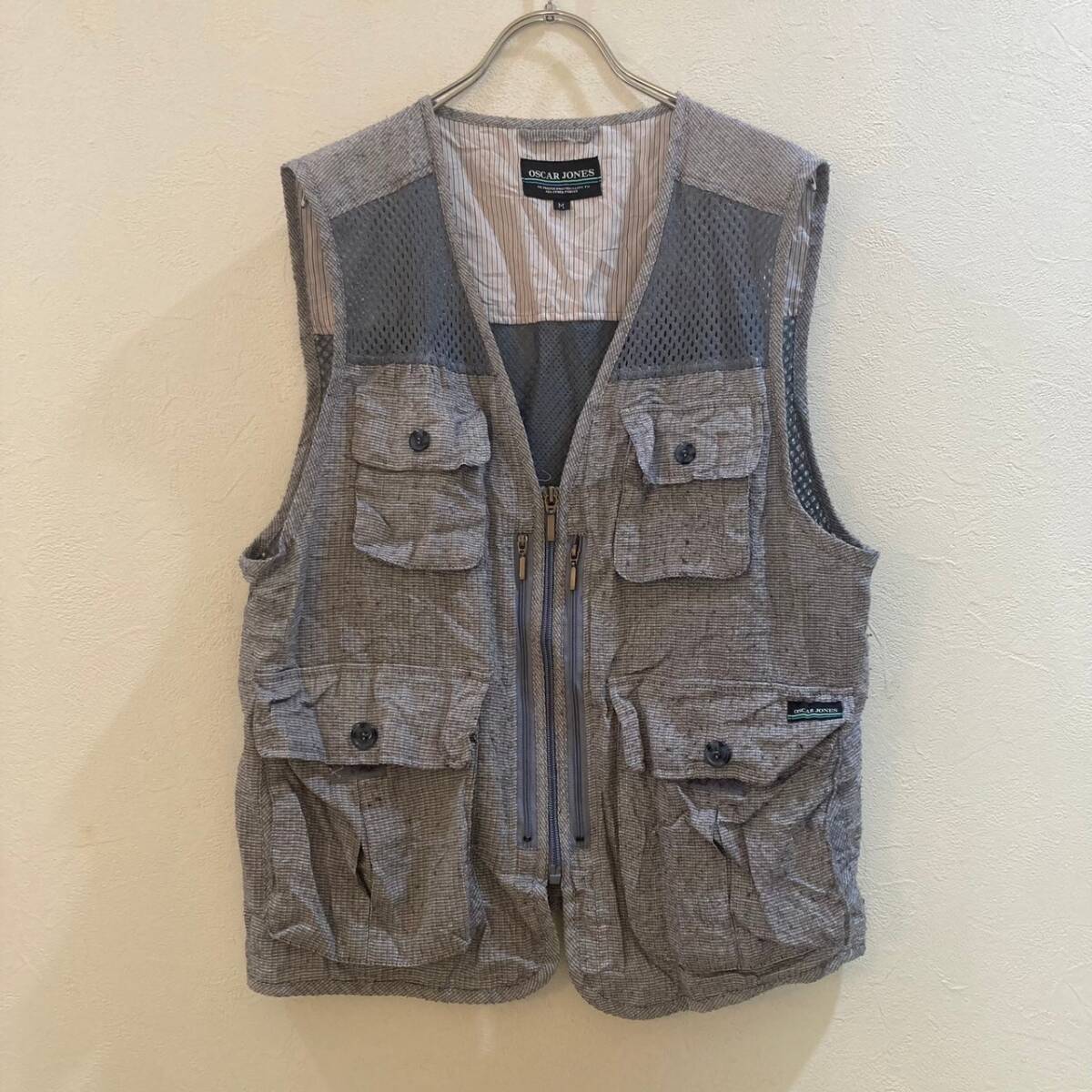 OSCAR JONES/ ジップアップベスト アウトドア グレー メンズ M フィッシング釣り拍卖