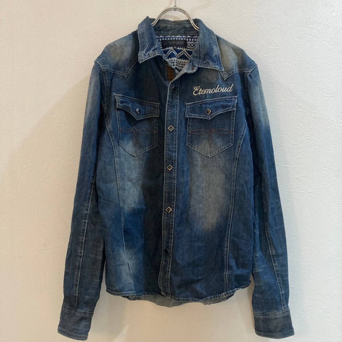 in the attic/ 長袖ウエスタンデニムシャツ ブルー メンズ M拍卖