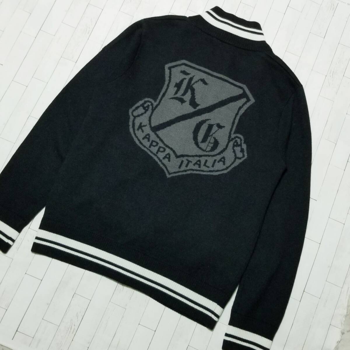 【BIGサイズ】◎ kappa カッパ/ 長袖 刺繍ロゴ&バックロゴ ダブルジップ ニットジャケット ライナー脱着式 SIZE: LL ブラック拍卖