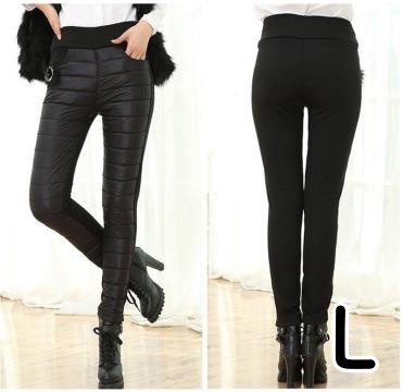 送料無料★即納 裏起毛 暖かい ストレッチパンツ 綿ダウン 防寒 スリムパンツ キルティング★ブラック/L拍卖