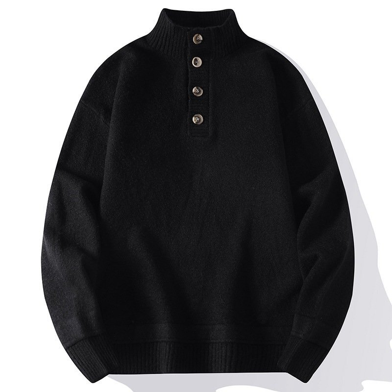 OHJ792★新品M ブラック セーター ニット ヘンリーネック ハイゲージ シンプル カジュアル プルオーバー ブラック 防寒拍卖