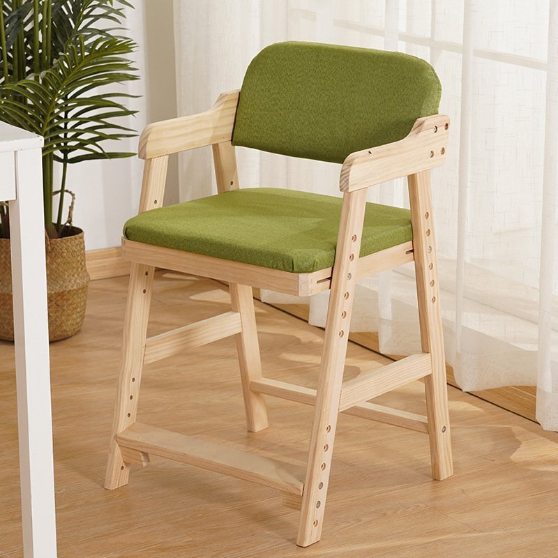 OHJ1164★お色選択可 キッズチェア 学習椅子 木製 子供用 座面6段階 足置き5段階 成長に合わせて高さ調整 背もたれ クッション付き拍卖