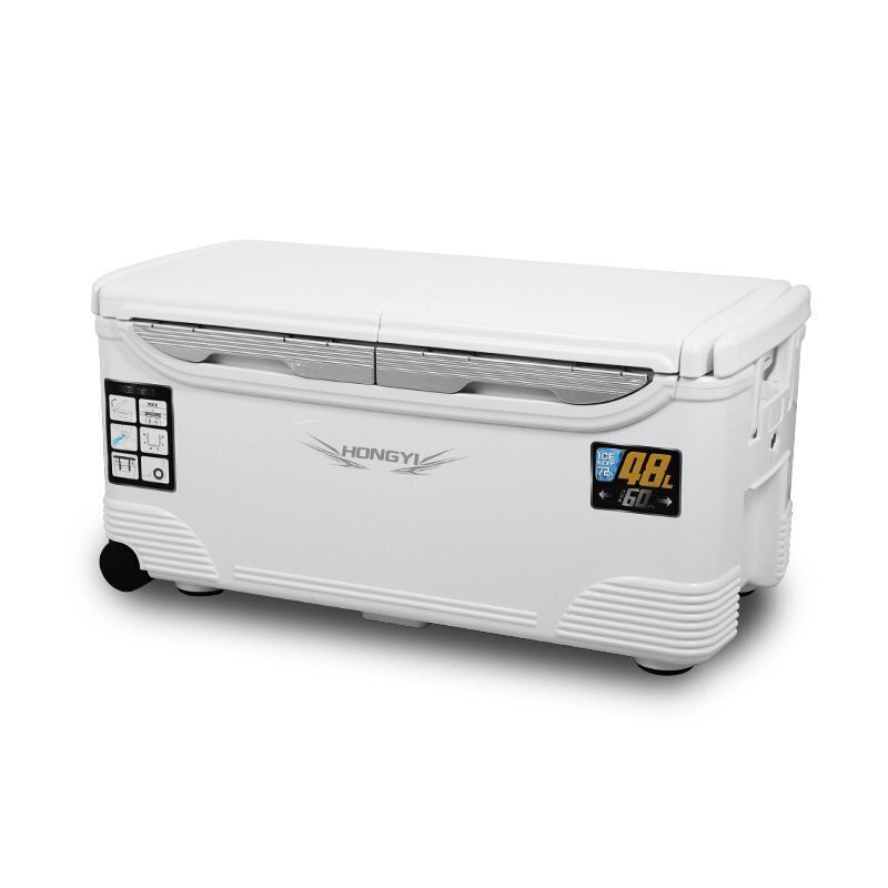 LRM5363 釣り用クーラーボックス 大容量 大型48L 座れる頑丈マッスルボディ 防水 サイドハンドル キャスター付 釣り 保冷力150h 水栓付き拍卖