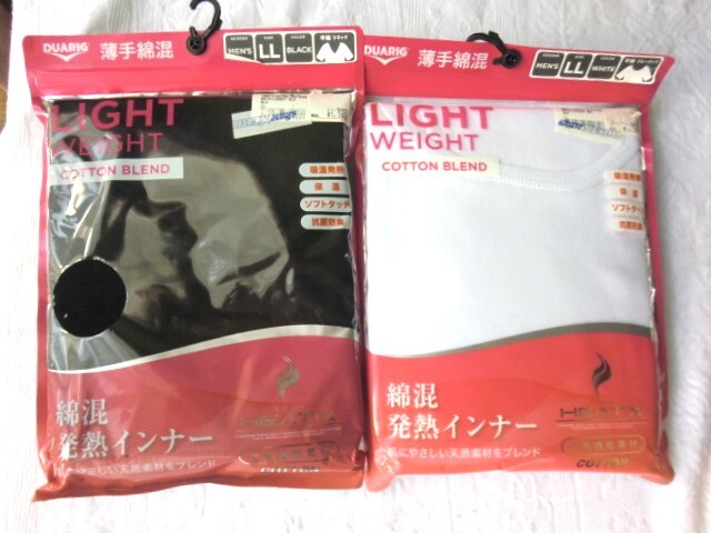 新品  デュアリグ(DUARIG)ヒートクロス LIGHT WEIGHT COTTON半袖 白クルーネック、黒Vネック シャツ  LLサイズ拍卖