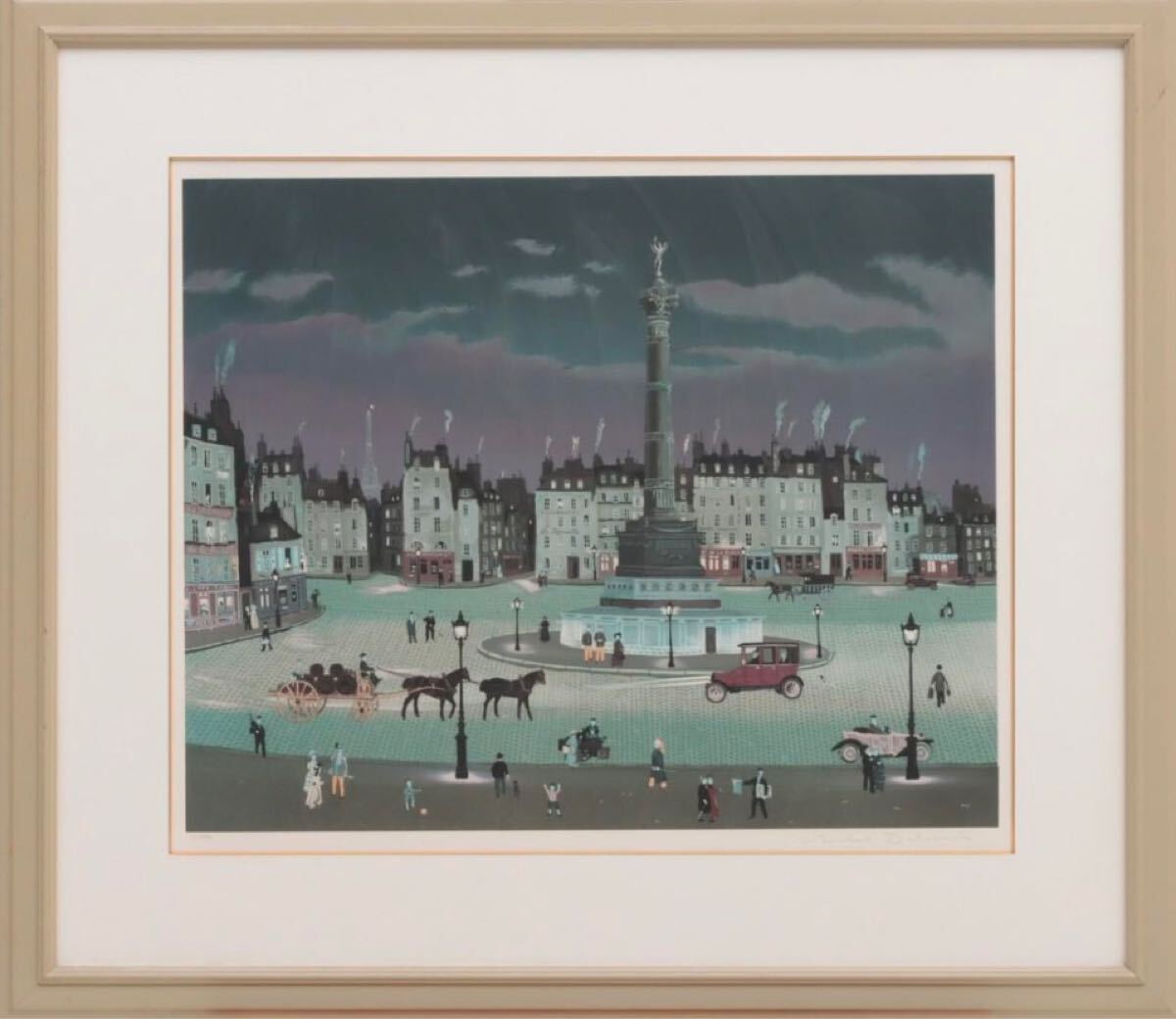 ミッシェル・ドラクロワ 紙 リトグラフ 「バスティーユ広場の夜」 サイン有 木版画 シルクスクリーン 真作 額装拍卖