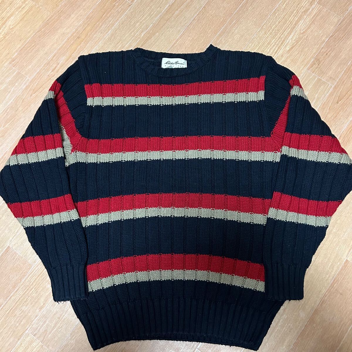 良品 90s USA製 Eddie Bauer ボーダー コットン セーター S拍卖