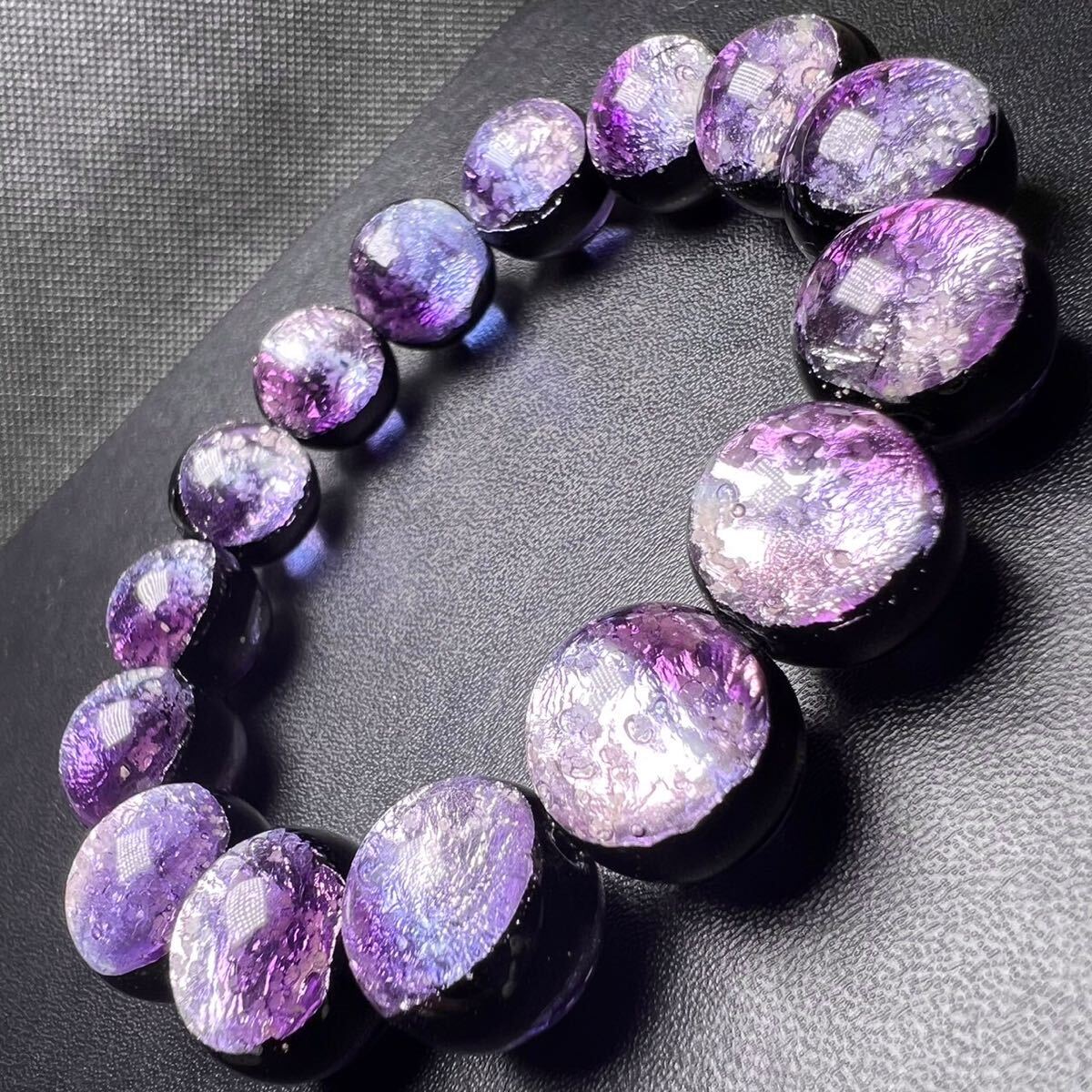 マリンパープル ホタルガラス 14mm ブレスレット とんぼ玉 とんぼガラス 蓄光拍卖