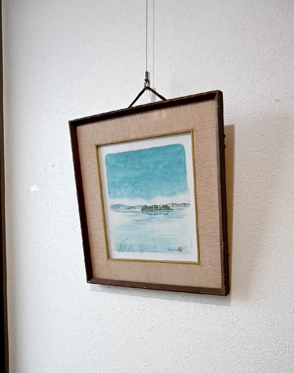 ○倉鋪俊 水彩画作品 穴道湖観光記念 湖の絵 色紙 額 松江市 清美会会員 モダン アート 古道具のgplus広島 2412i拍卖
