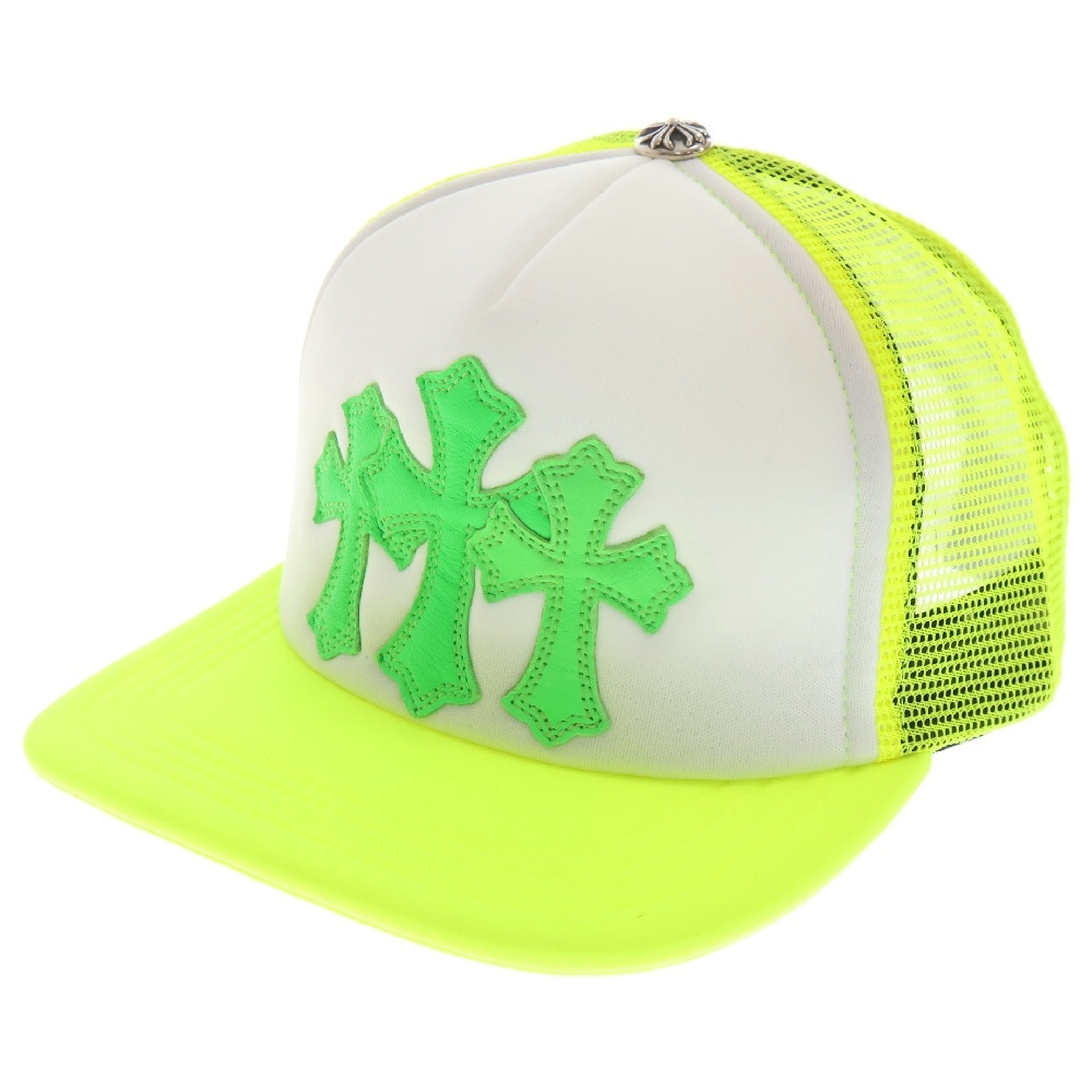 クロムハーツ TRUCKER CAP レザークロスパッチトラッカー セメタリーレザーパッチクロスボール付き メッシュキャップ イエロー拍卖