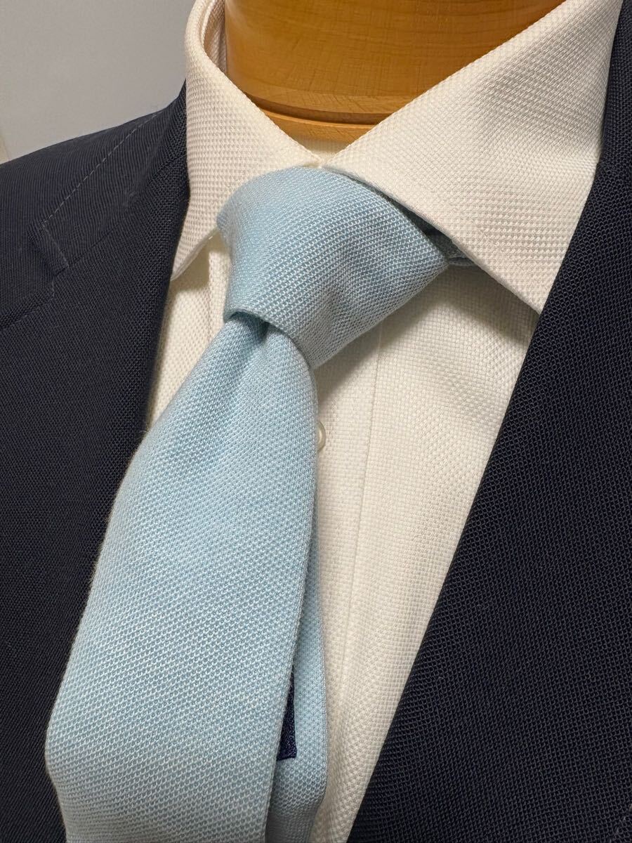 【希少】FEDELIフェデーリ ニットタイ スカイブルー 大剣約5.5cm ニット名門 イタリア発 ネクタイ 無地拍卖