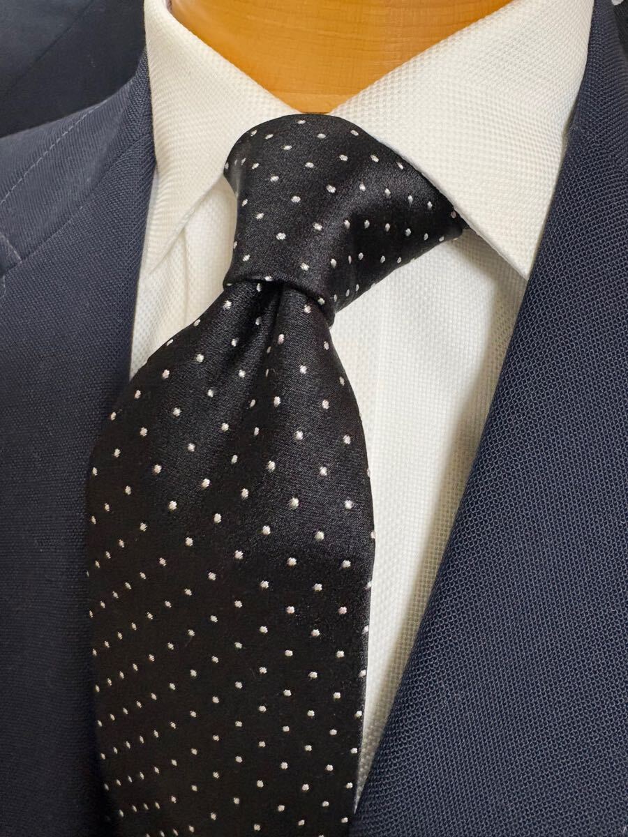 【美品】SOVERBIGN ユナイテッドアローズ ブラックドットネクタイ 大剣約8cm 光沢感 上品なブラック拍卖