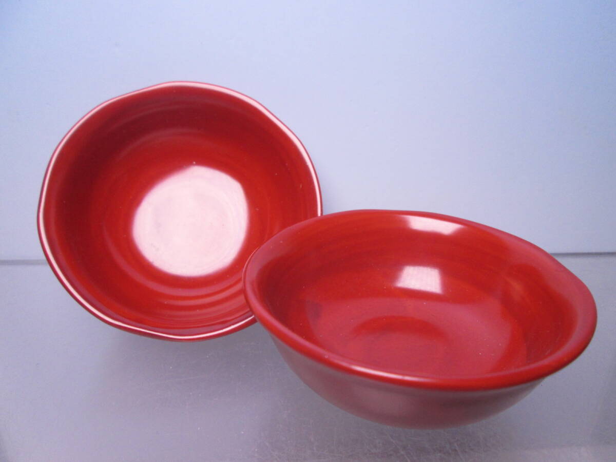 ☆お料理屋さんの器 朱色 豆小鉢 7,2cm 二客 箱無し 小鉢/珍味入れ/懐石/割烹.汲出し碗拍卖