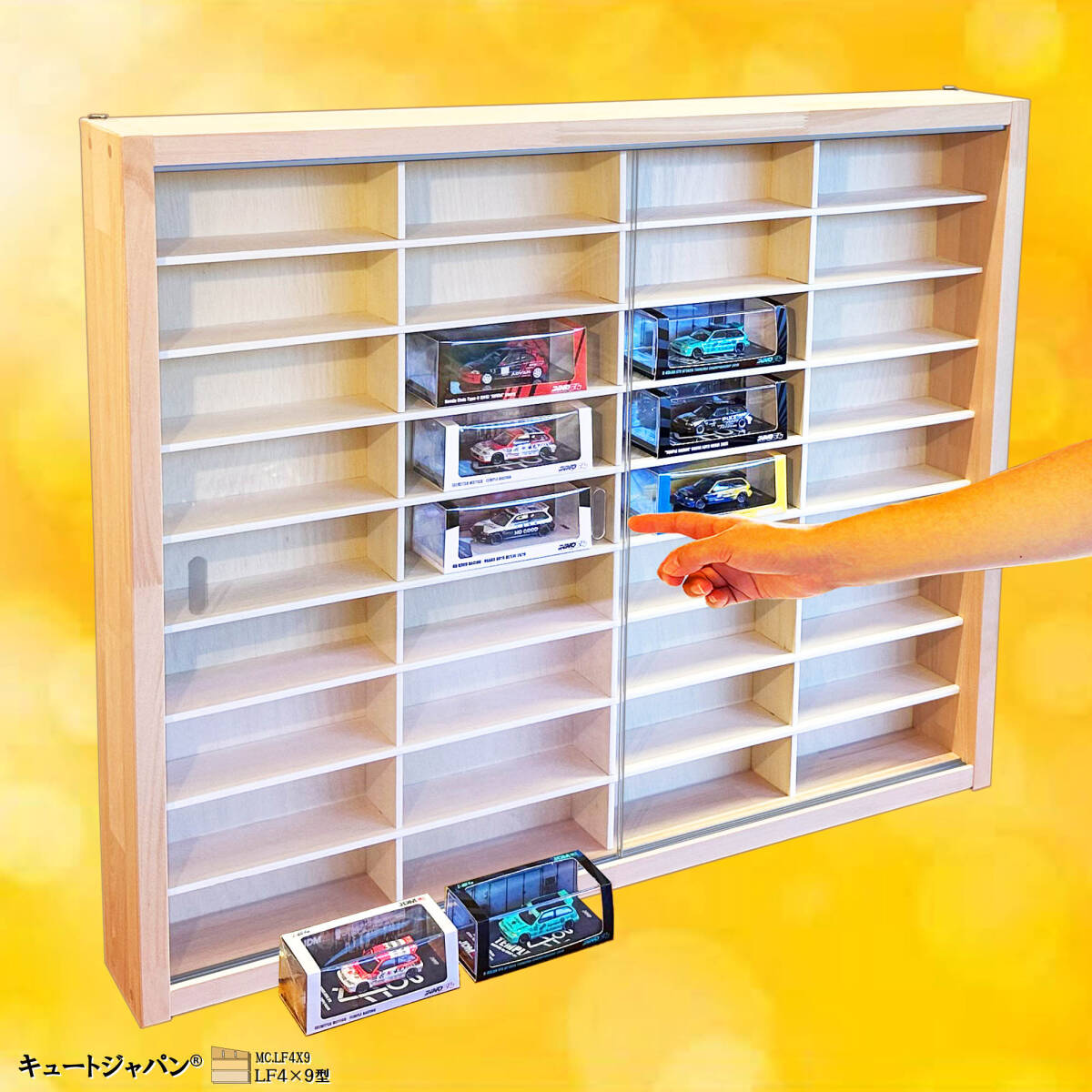 ★送料無料★【木製ミニカーケース】INNO64 1/64 YM MODEL fuelme model 36台収納可能 アクリル障子(扉)付 箱入り 台付き拍卖