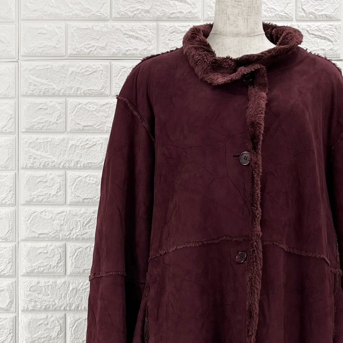 【A2838】CENTIGRADE センチグレード コート レディース ロング丈 ボルドー ボタンタイプ 暖かい フェイクファー 防寒 冬 L~XLサイズ拍卖