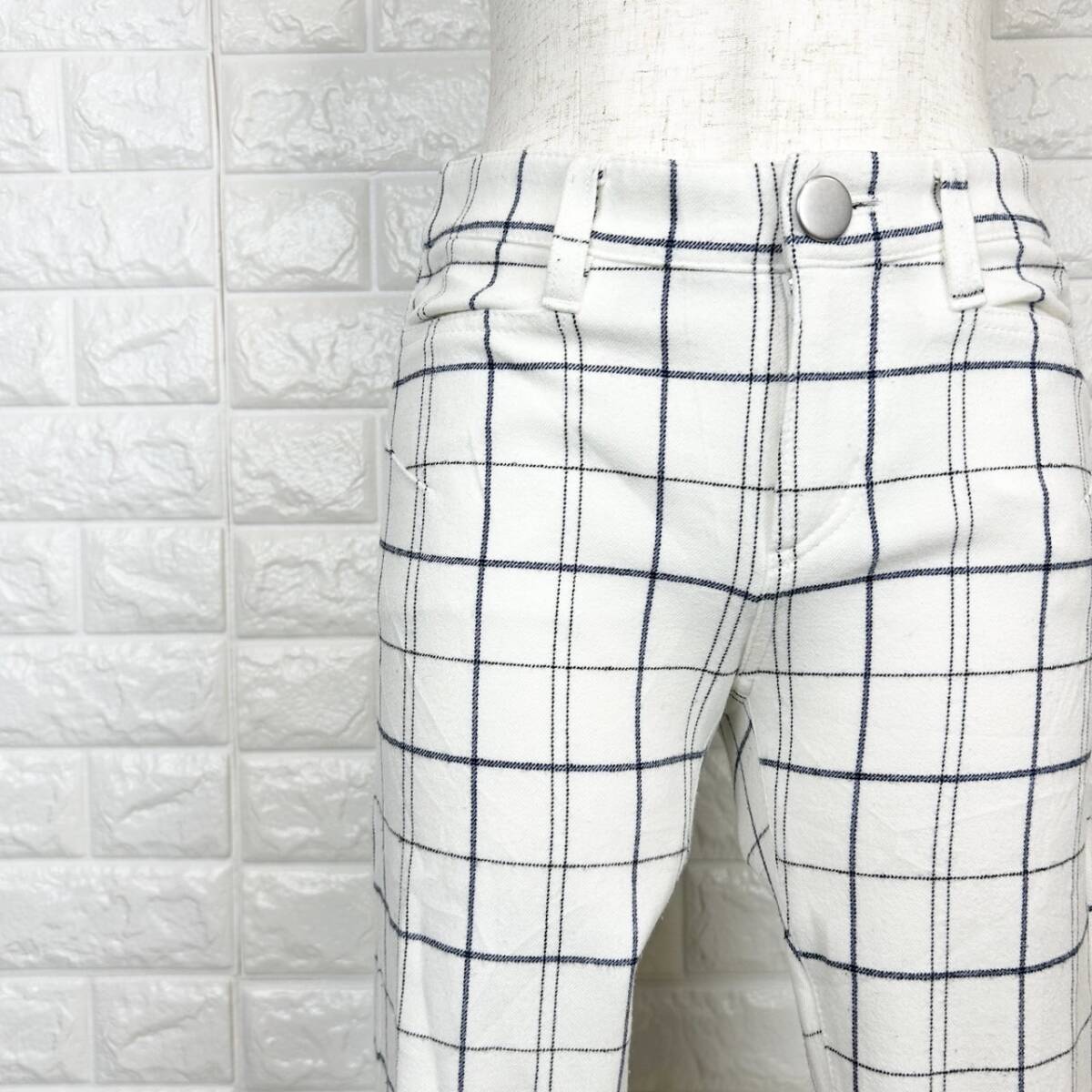 【A2900】UNTITLED アンタイトル S (0) チェック柄 テーパードパンツ レディース ホワイト×ブラック カジュアル おしゃれ拍卖