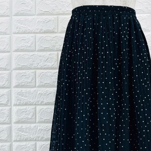 【A2502】COLZA コルザ スカート レディース ロング丈 ブラック×ホワイト 水玉柄 ドット柄 ギャザースカート シフォン 春夏 Mサイズ拍卖