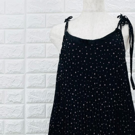 【A2520】Pink Tornado ピンクトルネード キャミワンピース レディース ブラック×ドット柄 シフォン フレアデザイン 夏 Sサイズ相当拍卖