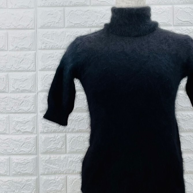 【A2518】EMS エムズ タートルネック ニット セーター レディース モヘア風 グレー グラデーション 秋冬 おしゃれ ふわふわ 5分袖 Sサイズ拍卖