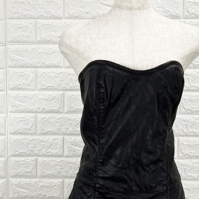 【A2555】コルセットワンピース ビスチェ ボンデージファッション ブラック 編み上げ レザー調 ストラップレス 背中開き Lサイズ拍卖