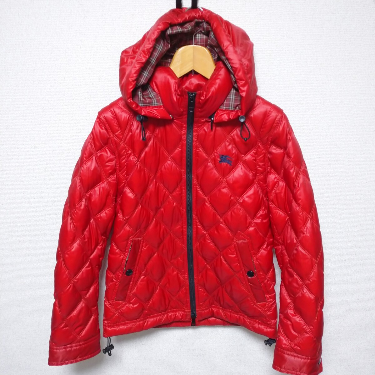 高級 BURBERRY BLACK LABEL バーバリー ブラックレーベル 4Way ダウンジャケット キルティング ノバチェック 赤 レッド M 美品拍卖
