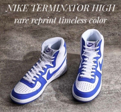 最値!新品!定17600円!希少タイムレスカラー!アーカイブデザイン!ナイキ ターミネーター ハイ高級レザー スニーカー!青白 28cm ラスト1点拍卖
