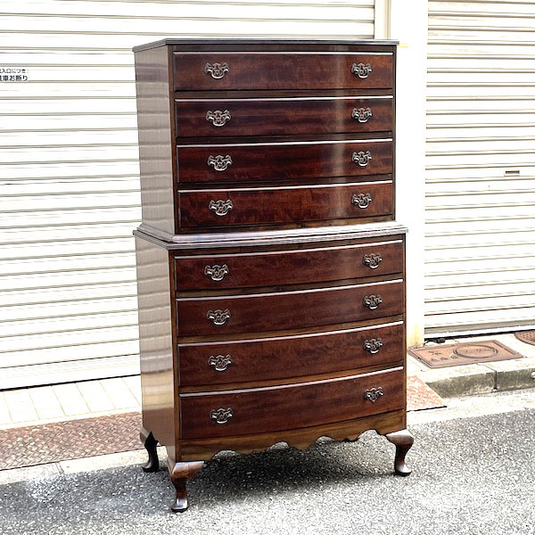 イギリスビンテージ ハイチェスト 8段チェスト ボードキャビネット タンス 引き出し拍卖