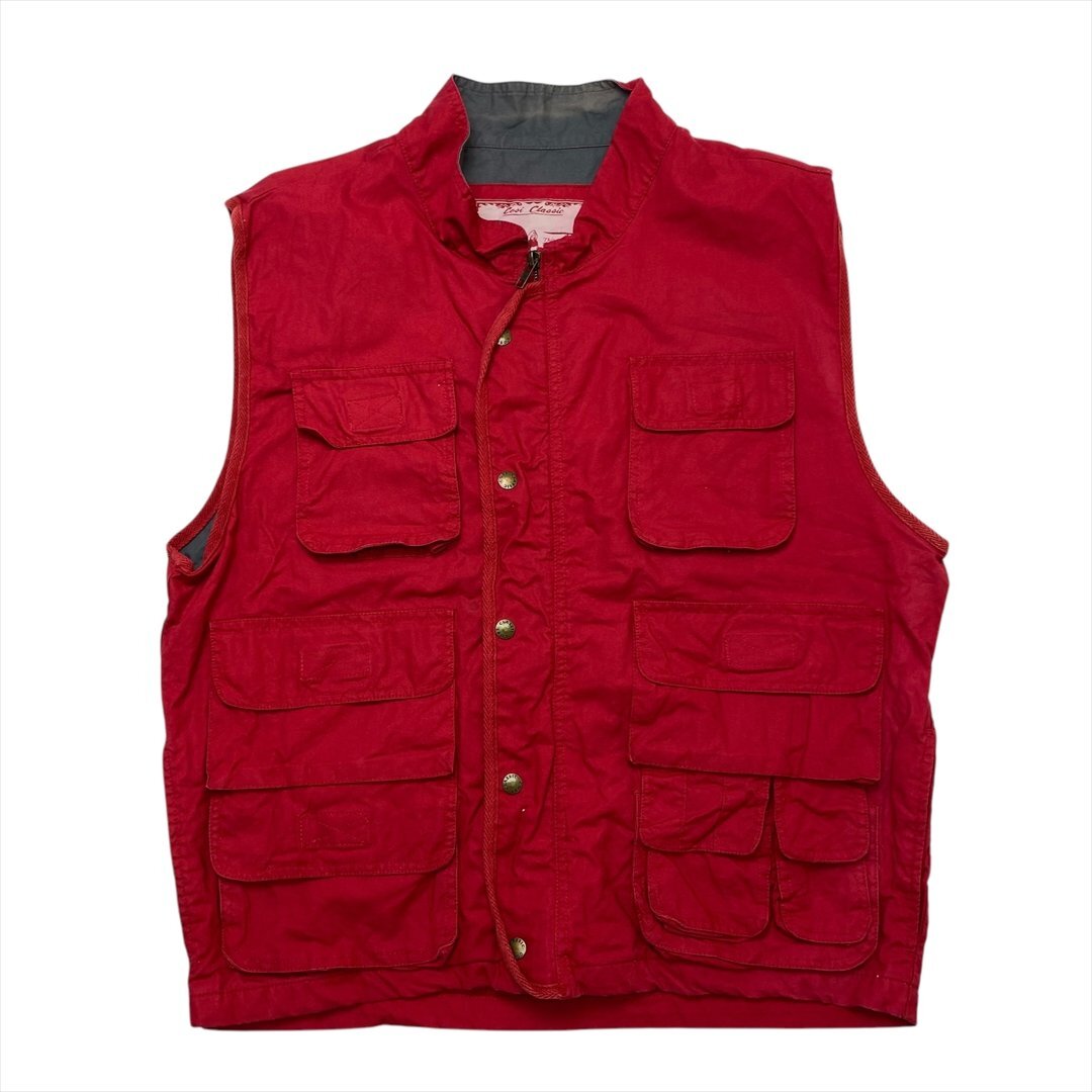 アウトドアベスト ベスト レッド 古着 メンズ L ハンティング ストリート クリーニング済み拍卖