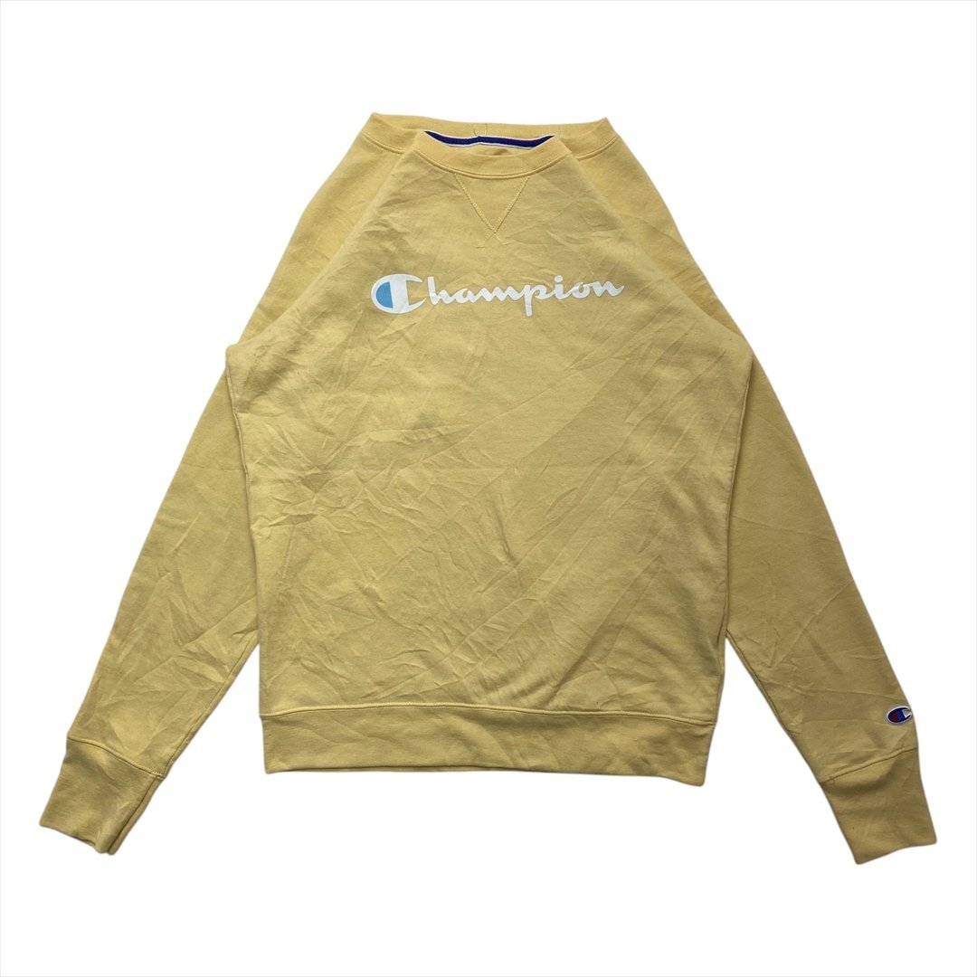 チャンピオン スウェット イエロー Champion 古着 メンズ M ブランドロゴ シンプル クリーニング済み拍卖
