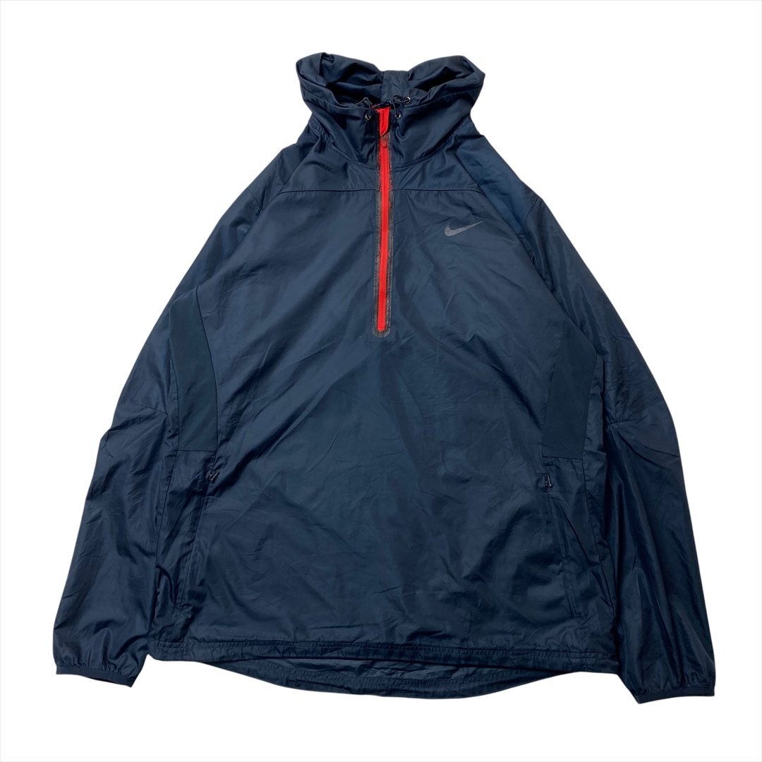 ナイキ トップス ネイビー NIKE 古着 メンズ L ハーフジップ テック フード付き クリーニング済み拍卖