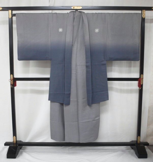 貸衣装処分 0704 紳士紋付 羽織・着物 グレー/ブルーグレー  (中古)拍卖