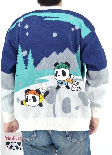 モールジャガード雪合戦セーター◆PANDIESTA JAPAN ネイビーXLサイズ 564217 パンディエスタジャパン パンダ ニット 刺繍拍卖