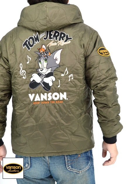 vanson×TOM&JERRY 裏ボアキルティングジャケット◆vanson カーキXLサイズ TJV-2442 バンソン ヴァンソン トムとジェリー 刺繍拍卖