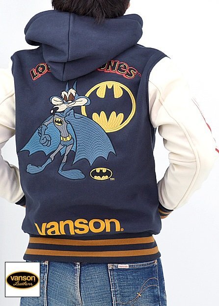 vanson×LOONEY WARNER BROS.100周年記念モデル ボンディングスタジャン◆vanson ネイビーXLサイズ LTV-2404 バンソン バットマン拍卖