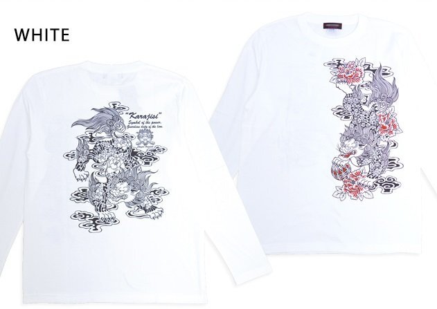 唐獅子ロングTシャツ「マフラー付き」◆CHIGIRI ホワイトMサイズ CHL61-681 ちぎり チギリ 和柄 和風 長袖Tシャツ拍卖