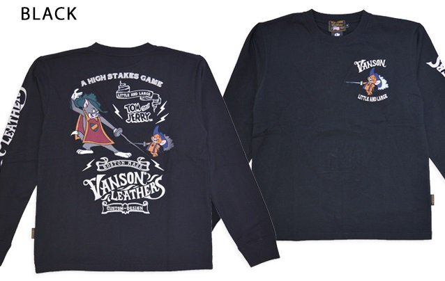 vanson×TOM&JERRY 天竺ロングTシャツ◆vanson ブラックLサイズ TJV-2501 バンソン ヴァンソン トムとジェリー 刺繍 長袖拍卖