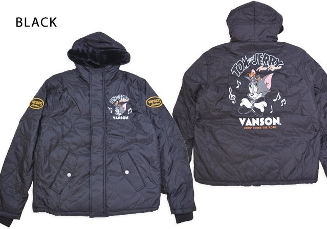 vanson×TOM&JERRY 裏ボアキルティングジャケット◆vanson ブラックXLサイズ TJV-2442 バンソン ヴァンソン トムとジェリー 刺繍拍卖