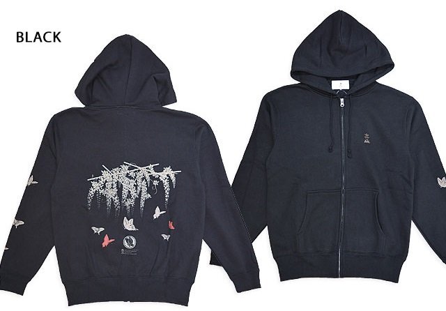 クロアゲハスウェットジップパーカー◆喜人 ブラックLサイズ KJ-42304 和柄 和風 揚羽蝶 スエット きじん拍卖