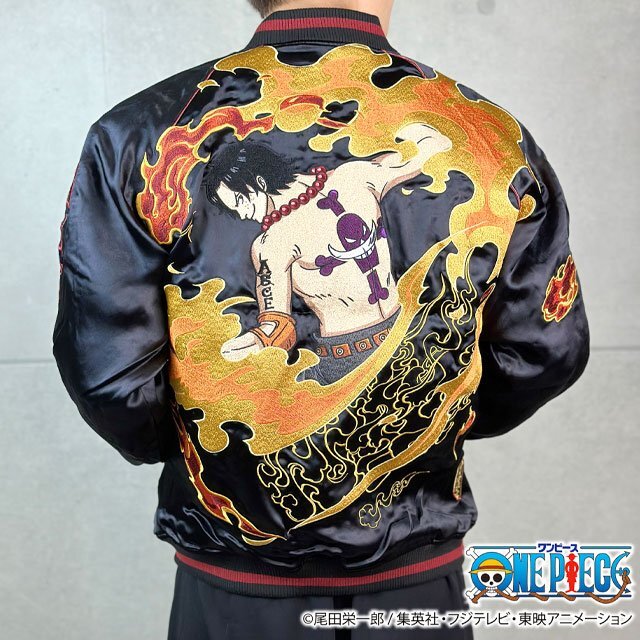 絡繰魂×ONE PIECE エース×白ひげ刺繍リバーシブルスカジャン◆絡繰魂 ブラックLサイズ 244093 和柄 刺繍 ワンピース スーベニア拍卖