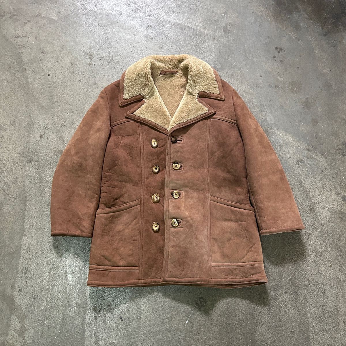 SAWYER OF NAPA SHEARLING LEATHER COAT / 70S ソーヤーオブナパ ENGLAND製 ムートンコート L程度 リーバイス OEM 古着拍卖